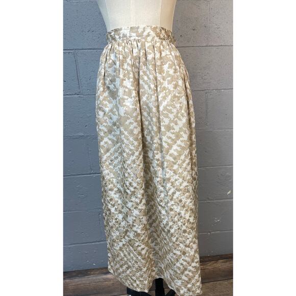 Vintage 1980s 2 Piece Skirt Set Abstract Hounds tooth Checked Tan Cream SM/MD - Picture 8 of 9